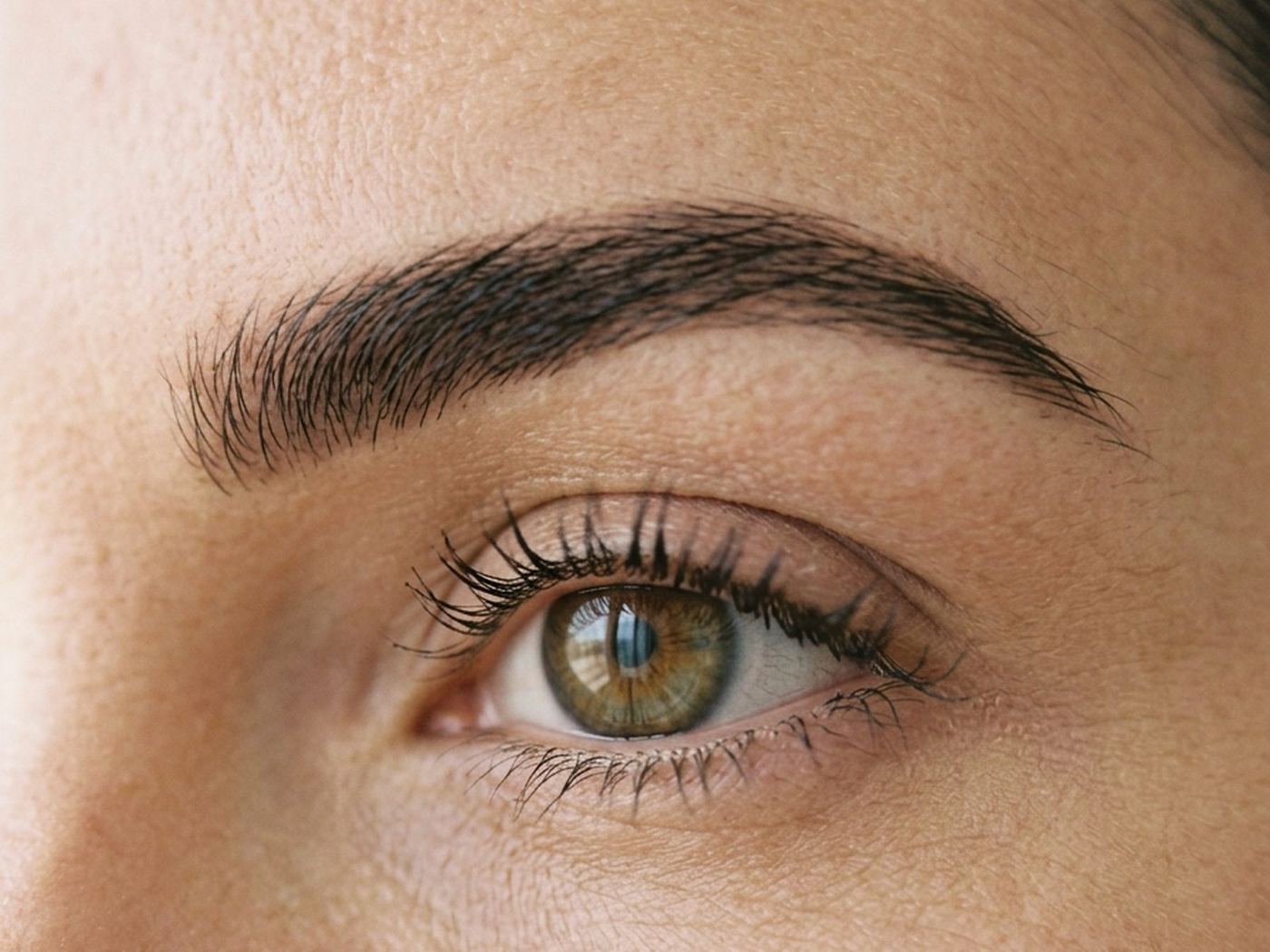 Close crop of a softly arched brow showing hair growth direction from head to tail
